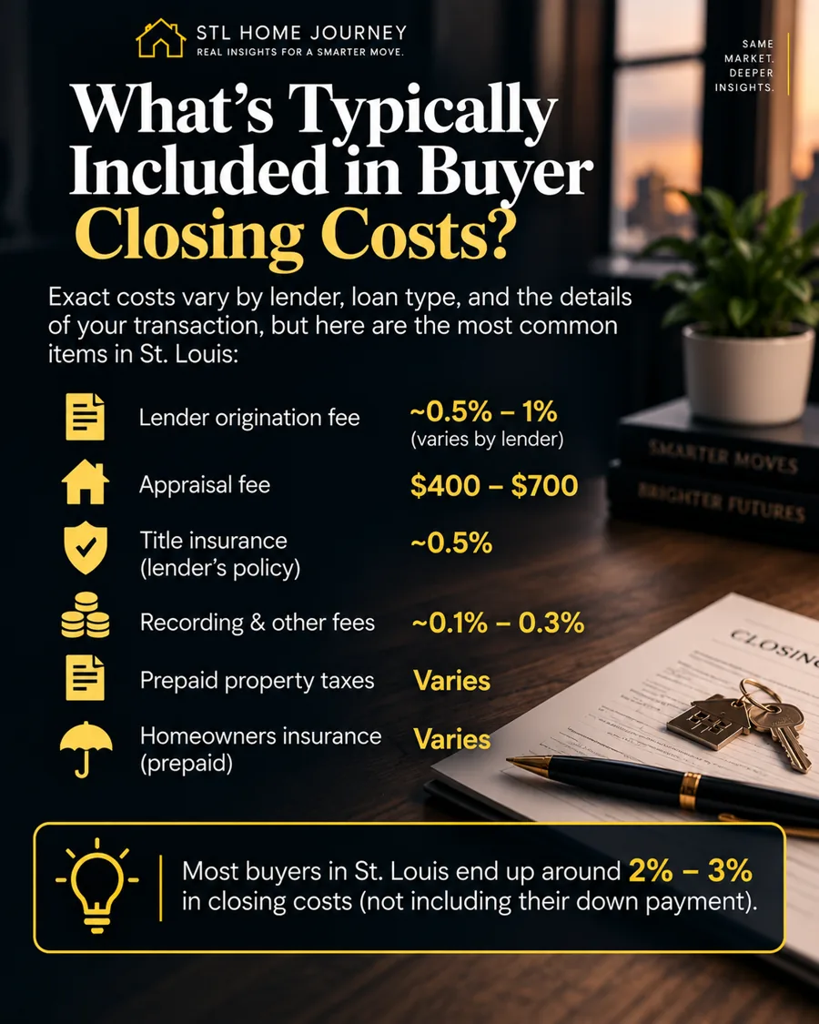 What's typically included in buyer closing costs in St. Louis — lender origination, appraisal, title, recording, prepaid taxes and insurance